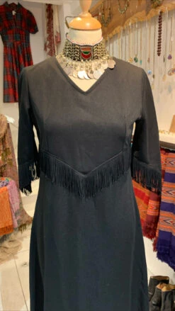 SALE Vintage Black Maxi Dress With Tassel Detailing - Size XS/S -KIKIS Clothing Shop image f1694666 4531 4b48 8ce7 0f64b69be599
