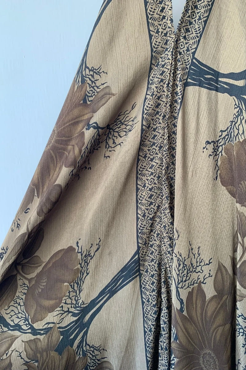 Athena Maxi Dress - Vintage Sari - Ash Earth Tone Forest Floral - XS - M/L 4 Athena Maxi Dress - Vintage Sari - Ash Earth Tone Forest Floral - XS - M/L - Image 4