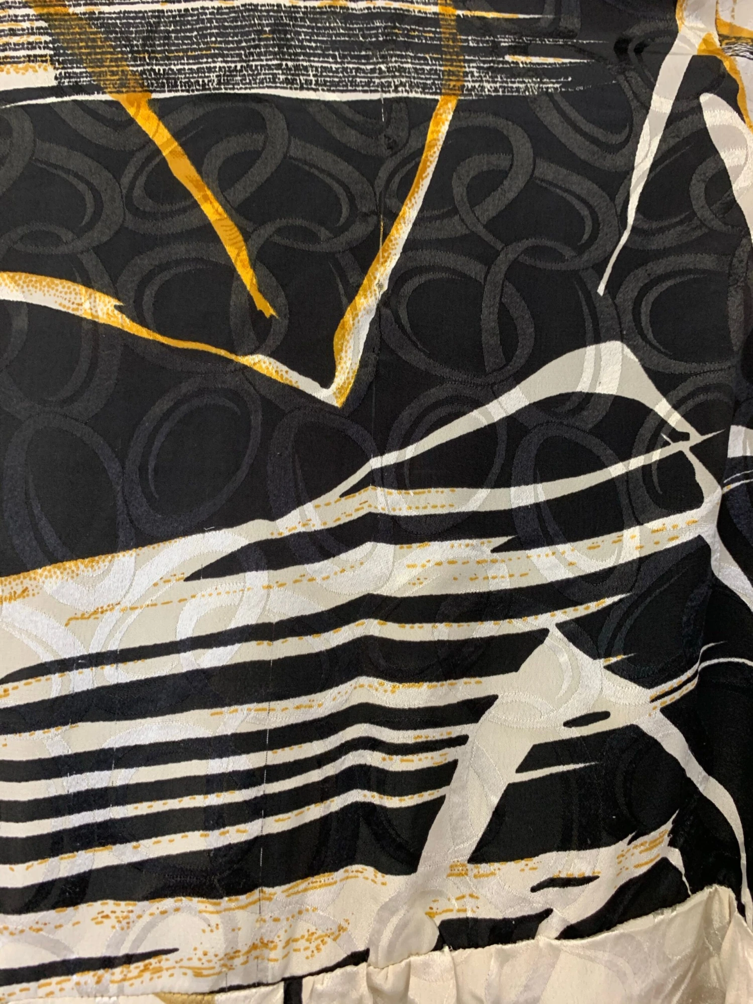 Pansy Mini Dress - Indian Sari - Circular Flounce Sleeve - Ivory, Honey & Raven Brushstroke Shimmer - Free Size M/L 6 Pansy Mini Dress - Indian Sari - Circular Flounce Sleeve - Ivory, Honey & Raven Brushstroke Shimmer - Free Size M/L - Image 6