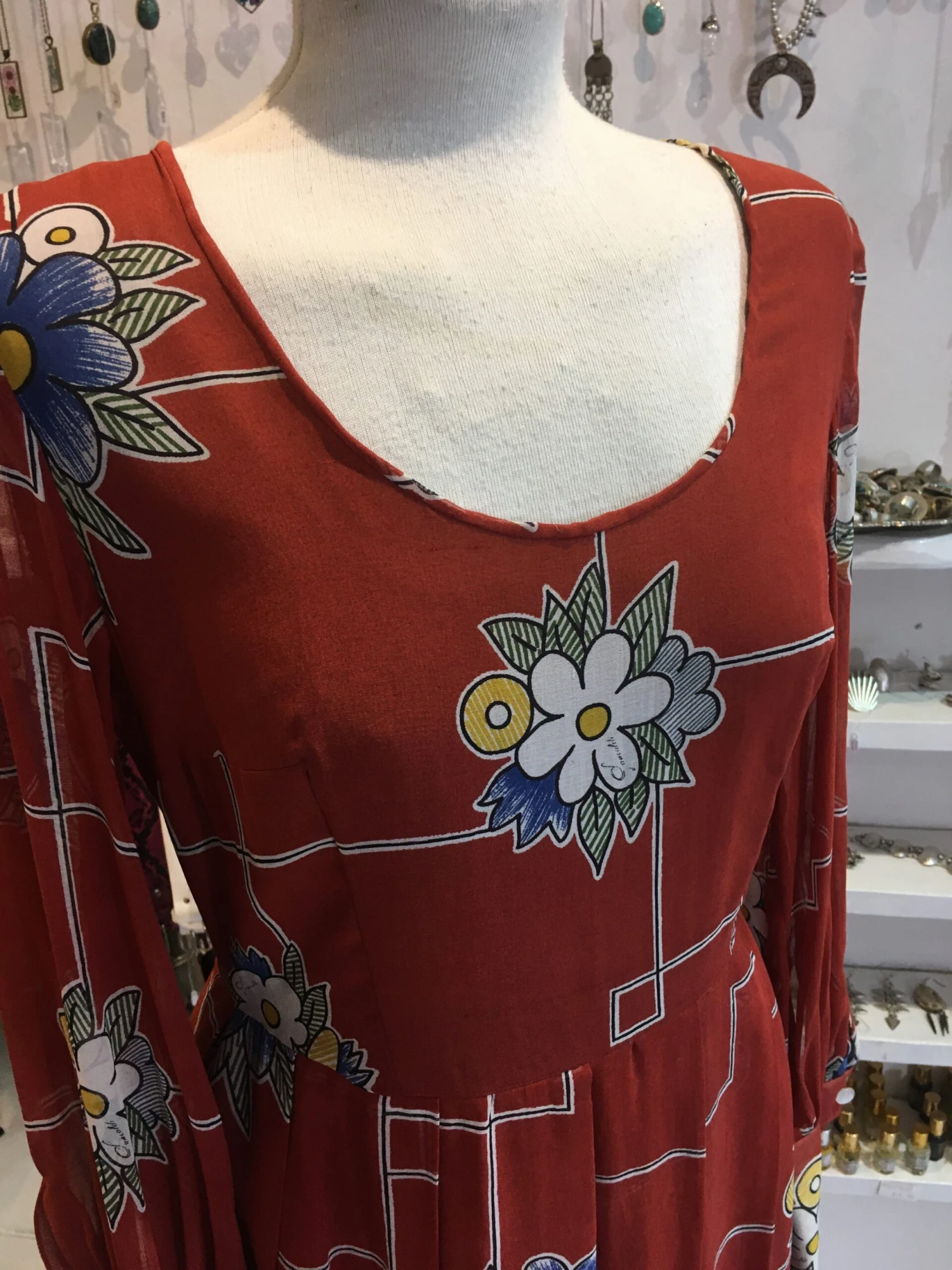 Vintage Brick Red Floral Maxi Dress - S 3 Vintage Brick Red Floral Maxi Dress - S - Image 3