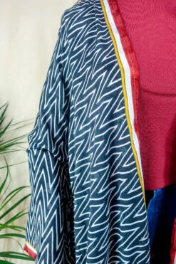 Karina Kimono Mini Dress - Vintage Sari - Midnight Chevron & Red Paisley - Free Size S/M -KIKIS Clothing Shop karina midi length long sleeve boho kimono wide sleeve hippie jacket handmade from recycled vintage 70s indian silky sari colourful bohemian robe by all about audrey 13