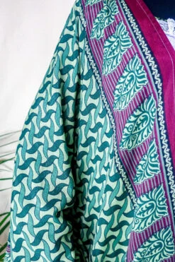 Karina Kimono Mini Dress - Vintage Sari - Sage & Ruby Dream - Free Size XXL 6 Karina Kimono Mini Dress - Vintage Sari - Sage & Ruby Dream - Free Size XXL -KIKIS Clothing Shop karina midi length long sleeve boho kimono wide sleeve hippie jacket handmade from recycled vintage 70s indian silky sari colourful bohemian robe by all about audrey 138