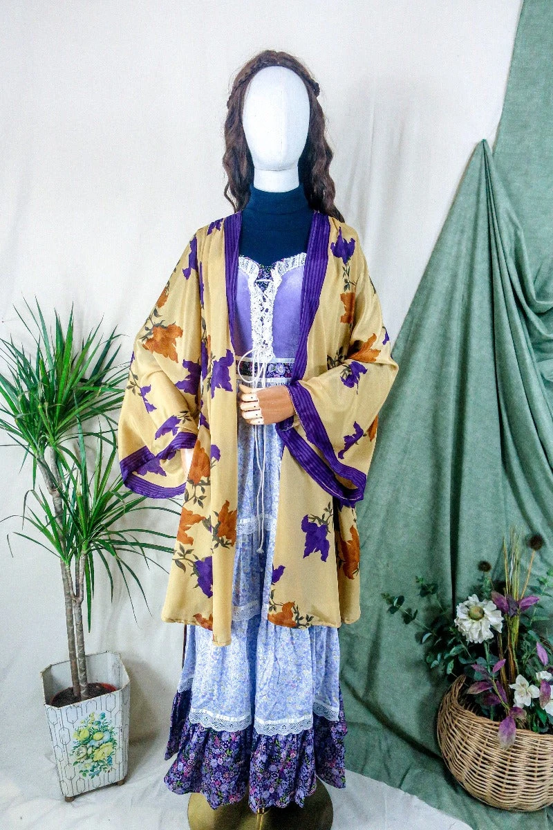 Karina Kimono Mini Dress - Vintage Sari - Honey Rose Wildflower - Free Size XL 2 Karina Kimono Mini Dress - Vintage Sari - Honey Rose Wildflower - Free Size XL - Image 2