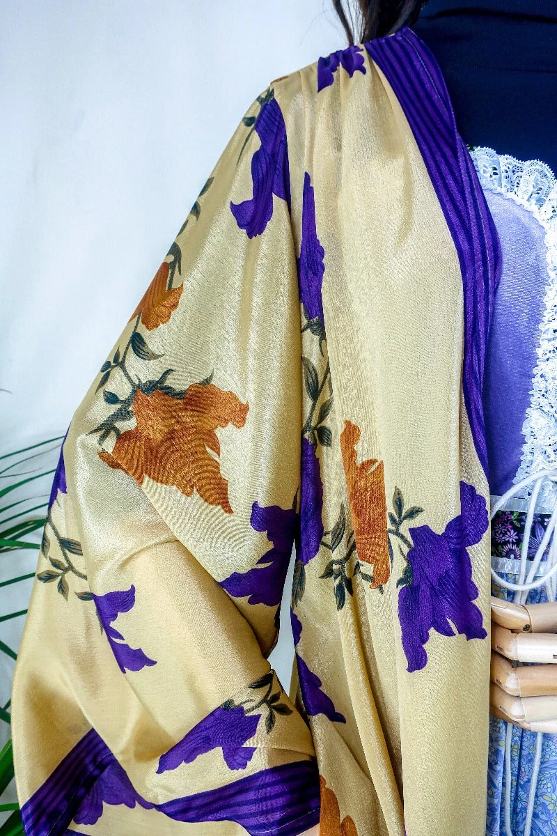 Karina Kimono Mini Dress - Vintage Sari - Honey Rose Wildflower - Free Size XL 3 Karina Kimono Mini Dress - Vintage Sari - Honey Rose Wildflower - Free Size XL - Image 3