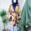 Karina Kimono Mini Dress - Vintage Sari - Honey Rose Wildflower - Free Size XL