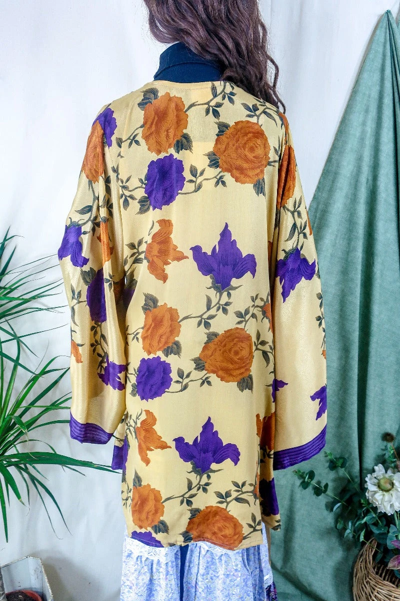 Karina Kimono Mini Dress - Vintage Sari - Honey Rose Wildflower - Free Size XL 4 Karina Kimono Mini Dress - Vintage Sari - Honey Rose Wildflower - Free Size XL - Image 4