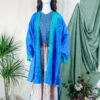 Karina Kimono Mini Dress - Vintage Sari - Mermaid Blue Floral - Free Size XL