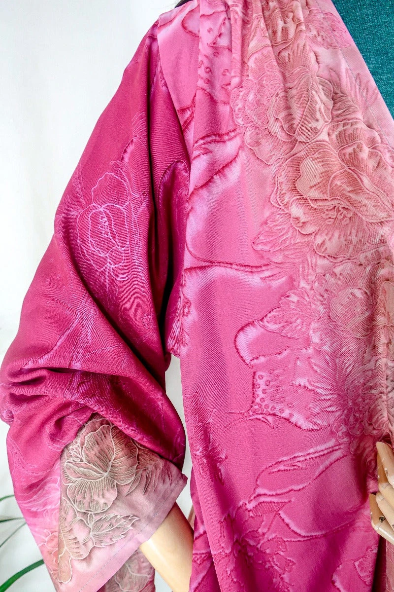 Karina Kimono Mini Dress - Vintage Sari - Rose Acid Wash Floral - Free Size XL 3 Karina Kimono Mini Dress - Vintage Sari - Rose Acid Wash Floral - Free Size XL - Image 3