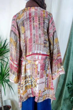 Karina Kimono Mini Dress - Vintage Sari - Earthy Mauve Abstract - Free Size S 8 Karina Kimono Mini Dress - Vintage Sari - Earthy Mauve Abstract - Free Size S -KIKIS Clothing Shop karina midi length long sleeve boho kimono wide sleeve hippie jacket handmade from recycled vintage 70s indian silky sari colourful bohemian robe by all about audrey 37