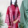 Karina Kimono Mini Dress - Vintage Sari - Ruby & Pearl Baroque Floral - Free Size S
