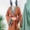 Karina Kimono Mini Dress - Vintage Sari - Earth Tone Retro Mandala - Free Size S/M
