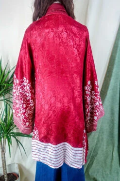 Karina Kimono Mini Dress - Vintage Sari - Ruby & Pearl Baroque Floral - Free Size S 8 Karina Kimono Mini Dress - Vintage Sari - Ruby & Pearl Baroque Floral - Free Size S -KIKIS Clothing Shop karina midi length long sleeve boho kimono wide sleeve hippie jacket handmade from recycled vintage 70s indian silky sari colourful bohemian robe by all about audrey 7