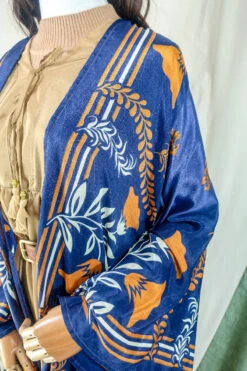 Karina Kimono Mini Dress - Vintage Sari - Faded Heather & Copper Floral - Free Size M/L -KIKIS Clothing Shop karina midi length long sleeve boho kimono wide sleeve hippie jacket handmade from recycled vintage 70s indian silky sari colourful bohemian robe by all about audrey 78