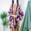Karina Kimono Mini Dress - Vintage Sari - Embellished Olive & Plum Floral - Free Size M