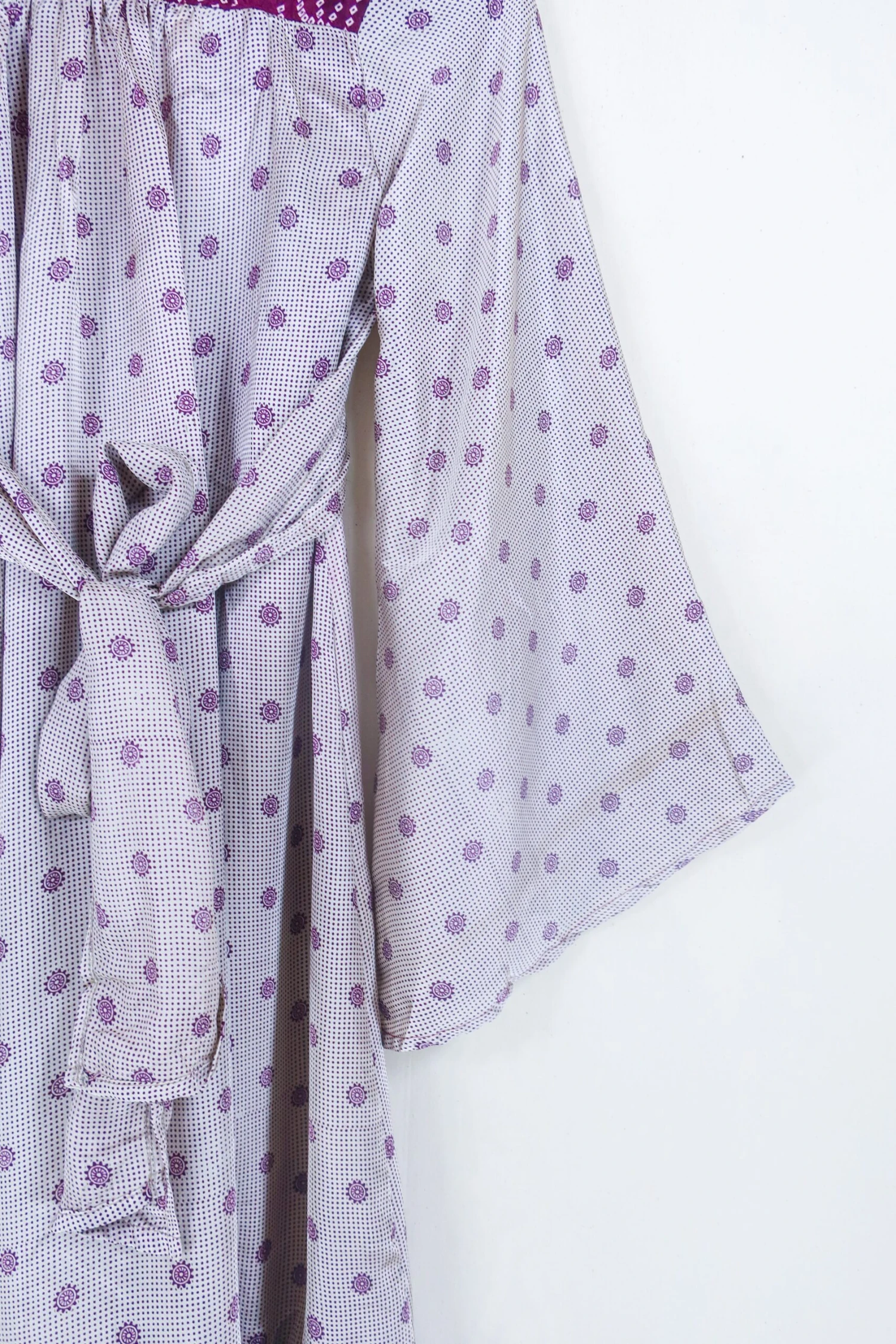 Lunar Mini Dress - Vintage Sari - Plum & Silver Mink Mandala - Size XXS Petite 4 Lunar Mini Dress - Vintage Sari - Plum & Silver Mink Mandala - Size XXS Petite - Image 4