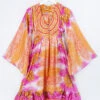 Lunar Mini Dress - Vintage Sari - Crystal Amber Floral - Size XXS Petite