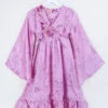 Lunar Mini Dress - Vintage Sari - Dusky Rose Pink Painted Floral - Size XXS Petite