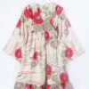 Lunar Mini Dress - Vintage Sari - Ivory & Ruby Red Bold Floral - Size XXS Petite
