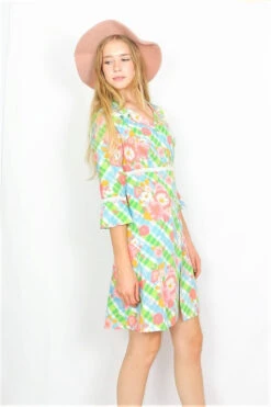 Vintage Dress - Retro Bright Floral Bloom Mini - Size S