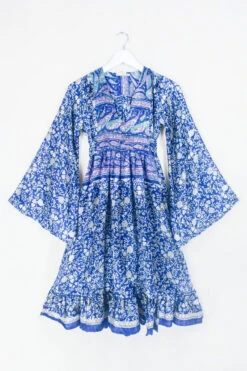 Lunar Mini Dress - Vintage Sari - Royal Paisley And French Pink Garden - Size XXS Petite