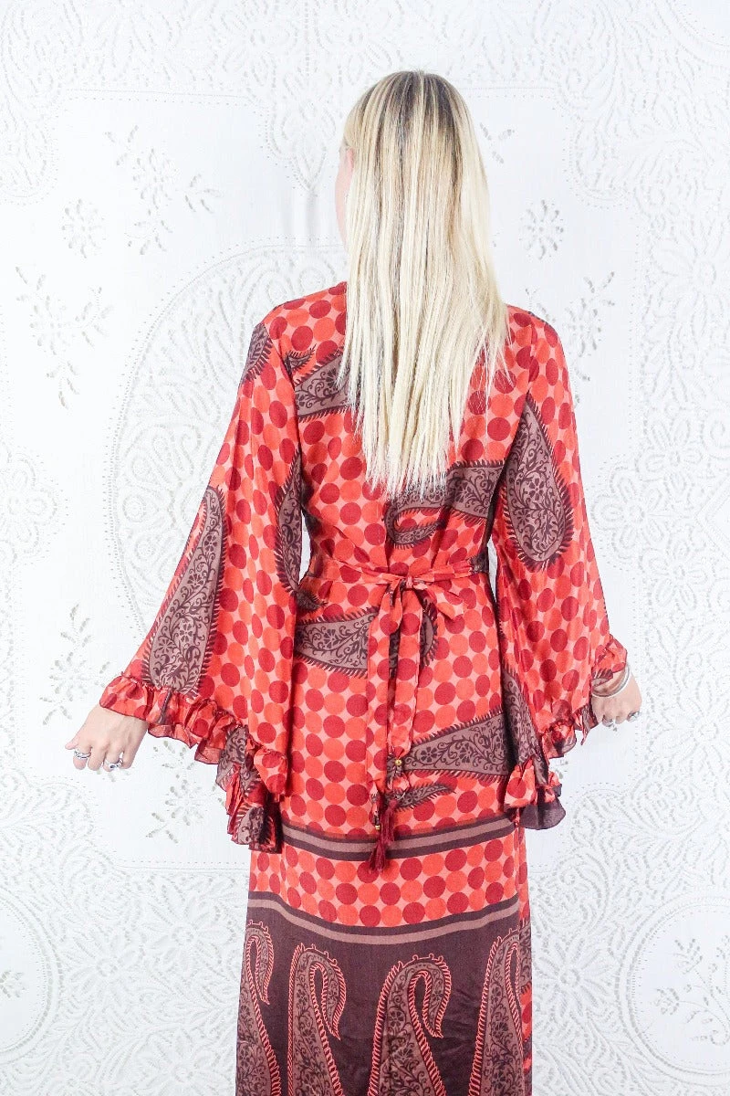 Venus Maxi Dress - Vintage Sari - Terracotta Tile & Paisley Print - Size S/M 3 Venus Maxi Dress - Vintage Sari - Terracotta Tile & Paisley Print - Size S/M - Image 3