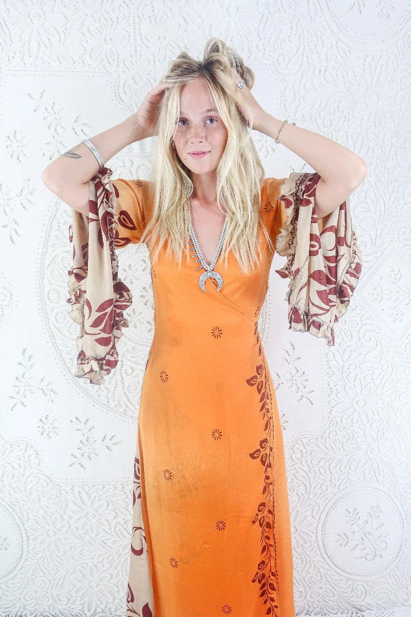 Venus Maxi Dress - Vintage Sari - Apricot Tree - Size XS 1 Venus Maxi Dress - Vintage Sari - Apricot Tree - Size XS