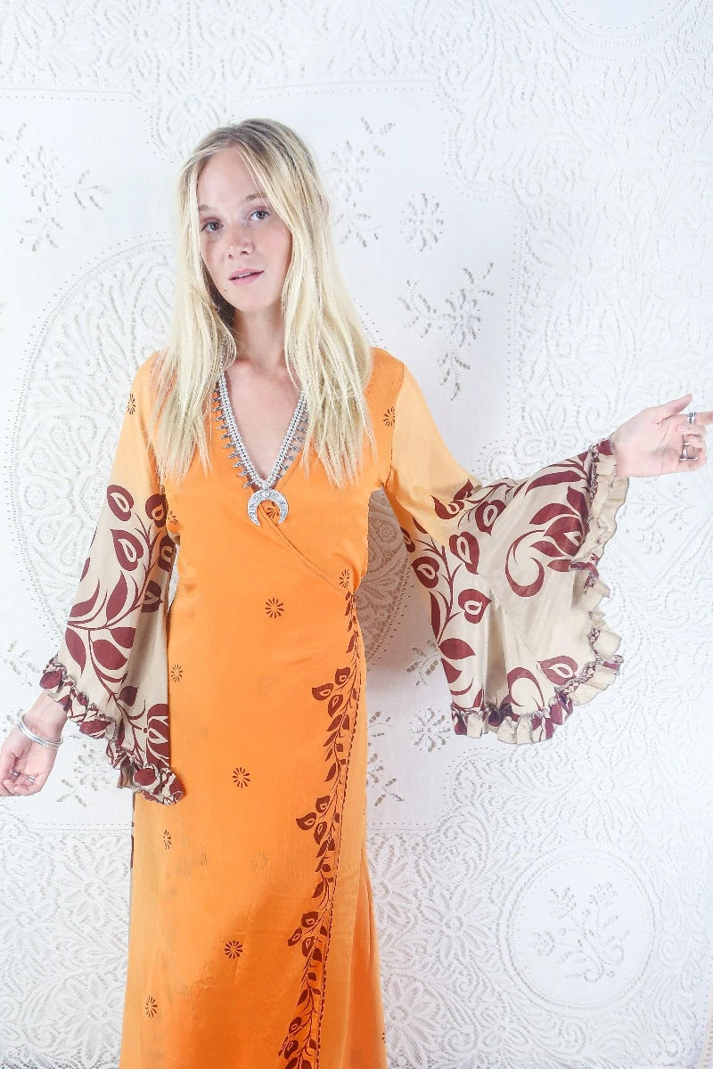Venus Maxi Dress - Vintage Sari - Apricot Tree - Size XS 2 Venus Maxi Dress - Vintage Sari - Apricot Tree - Size XS - Image 2