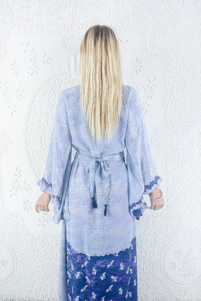 Venus Maxi Dress - Vintage Sari - Stormy Silver & Violet - Size M/L 3 Venus Maxi Dress - Vintage Sari - Stormy Silver & Violet - Size M/L - Image 3