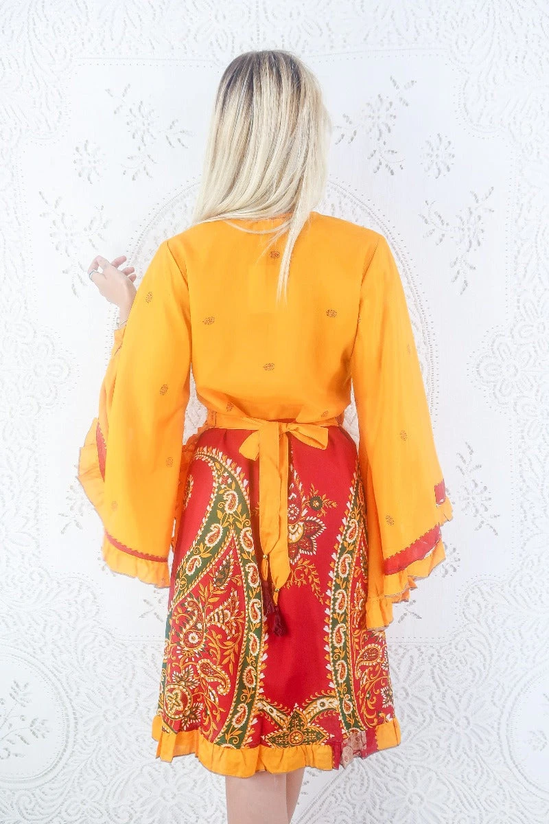 SALE Venus Vintage Sari Midi Dress - Saffron & Crimson Paisley - Size S/M 3 SALE Venus Vintage Sari Midi Dress - Saffron & Crimson Paisley - Size S/M - Image 3