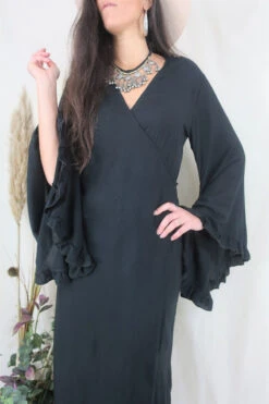 Khroma Venus Maxi Dress - Nightshade Black 7 Khroma Venus Maxi Dress - Nightshade Black -KIKIS Clothing Shop nightshade black rayon bell sleeve ruffle wrap maxi bohemian hippie fashion all about audrey 3