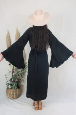 Khroma Venus Maxi Dress - Nightshade Black 9 Khroma Venus Maxi Dress - Nightshade Black -KIKIS Clothing Shop nightshade black rayon bell sleeve ruffle wrap maxi bohemian hippie fashion all about audrey 5