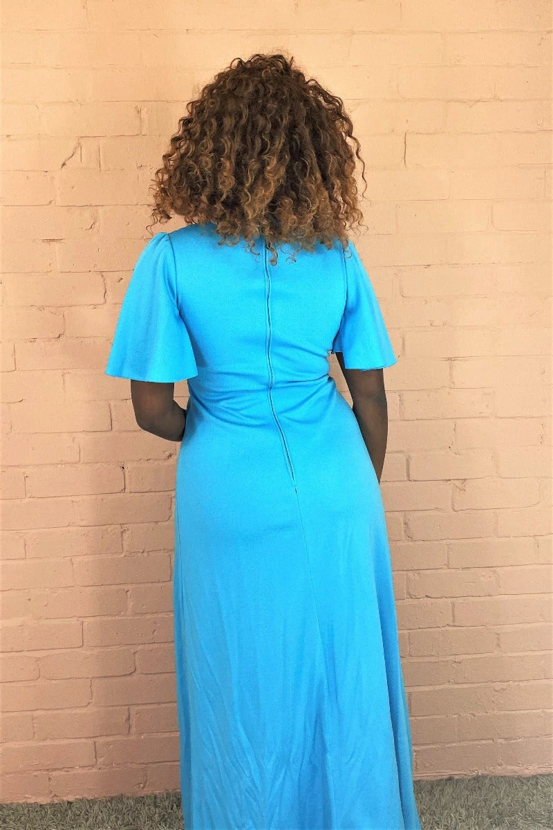 Vintage 70’s Dress - Olympic Blue Empire Line Angel Sleeve Maxi - Size S/M 4 Vintage 70’s Dress - Olympic Blue Empire Line Angel Sleeve Maxi - Size S/M - Image 4