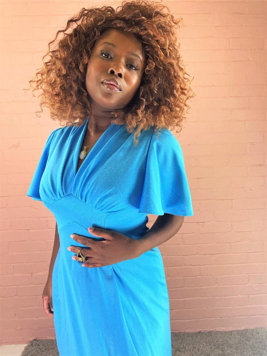 Vintage 70’s Dress - Olympic Blue Empire Line Angel Sleeve Maxi - Size S/M 3 Vintage 70’s Dress - Olympic Blue Empire Line Angel Sleeve Maxi - Size S/M - Image 3