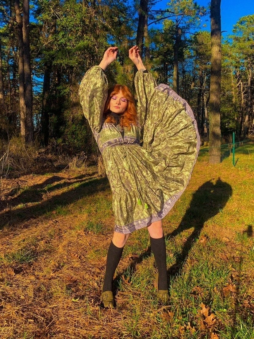 Gypsophila Mini Dress - Vintage Indian Sari - Aquamarine & Violet - Free Size 9 Gypsophila Mini Dress - Vintage Indian Sari - Aquamarine & Violet - Free Size - Image 9