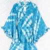 Venus Vintage Sari Midi Dress - Deep Aqua Blue Tie Dye - Size XS