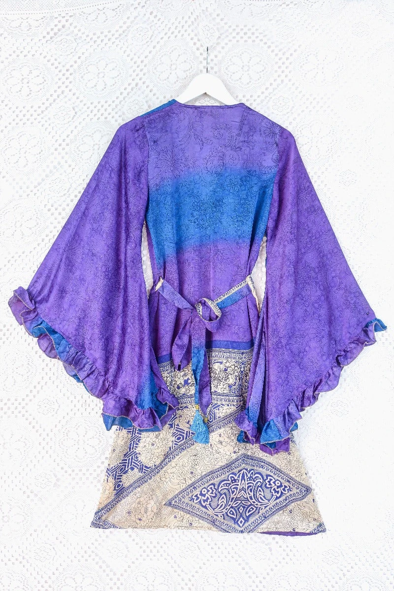 Venus Vintage Sari Midi Dress - Violet & Champagne Floral - Size XS 3 Venus Vintage Sari Midi Dress - Violet & Champagne Floral - Size XS - Image 3