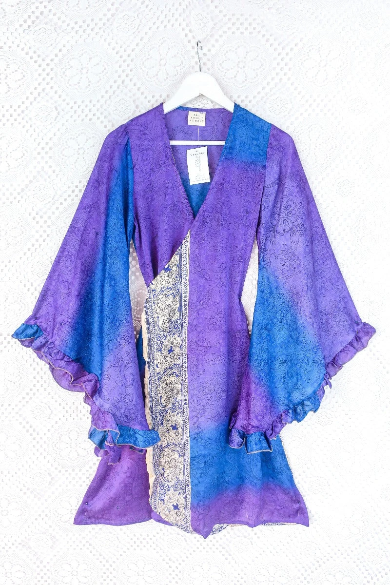 Venus Vintage Sari Midi Dress - Violet & Champagne Floral - Size XS 1 Venus Vintage Sari Midi Dress - Violet & Champagne Floral - Size XS