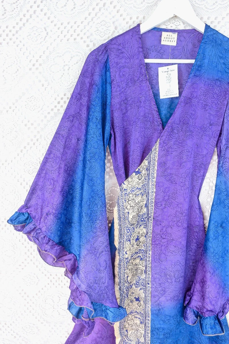 Venus Vintage Sari Midi Dress - Violet & Champagne Floral - Size XS 2 Venus Vintage Sari Midi Dress - Violet & Champagne Floral - Size XS - Image 2