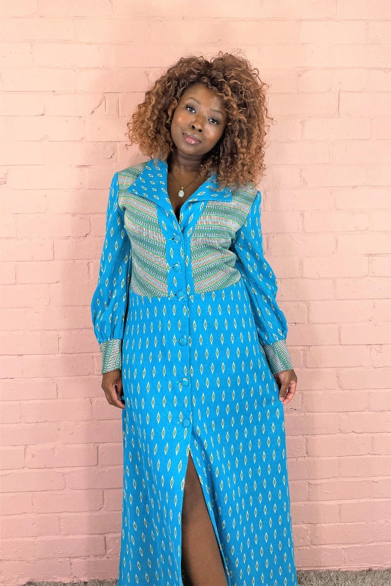 Vintage Retro Jacket/Dress - Deep Sky Blue & Lime- Size S/M 1 Vintage Retro Jacket/Dress - Deep Sky Blue & Lime- Size S/M