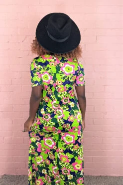 70s Vintage Maxi Dress - Purple, Forrest Green, Lime & Pink Bold Floral - S 7 70s Vintage Maxi Dress - Purple, Forrest Green, Lime & Pink Bold Floral - S -KIKIS Clothing Shop retro floral bright lime maxi dress all about audrey 1