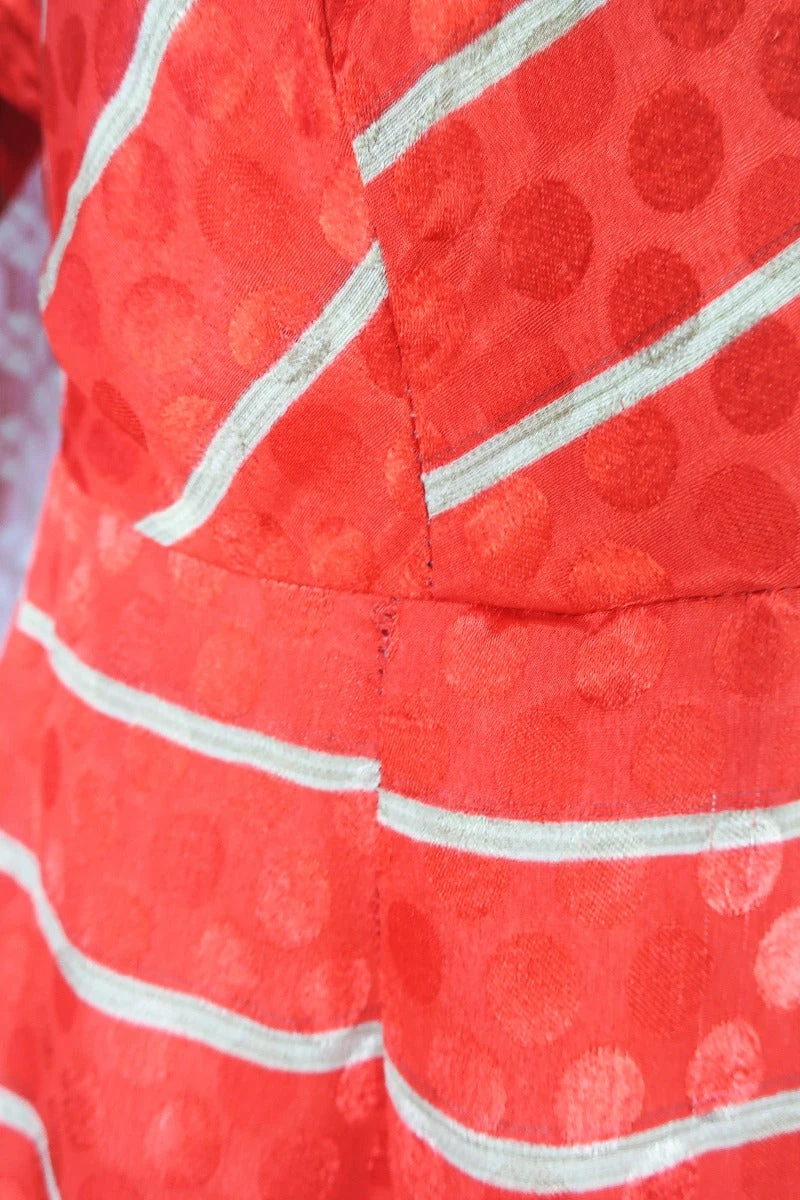 Sylvia Wrap Dress - Vintage Indian Sari - Scarlet & Sand Striped Shimmer (S/M) 6 Sylvia Wrap Dress - Vintage Indian Sari - Scarlet & Sand Striped Shimmer (S/M) - Image 6