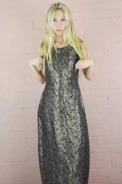 Vintage Purple & Gold Sparkle 80s Pencil Dress Tunic - L