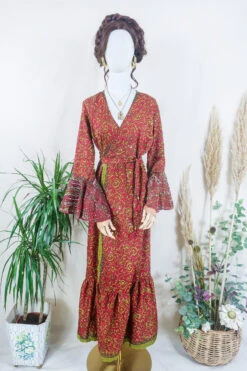 Sylvia Wrap Dress - Saffron And Ochre Sparkle - Vintage Sari - Size L/XL