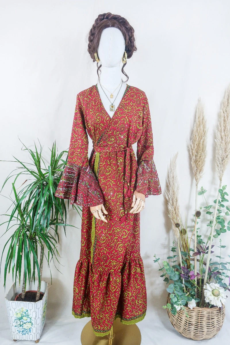Sylvia Wrap Dress - Saffron And Ochre Sparkle - Vintage Sari - Size L/XL 1 Sylvia Wrap Dress - Saffron And Ochre Sparkle - Vintage Sari - Size L/XL