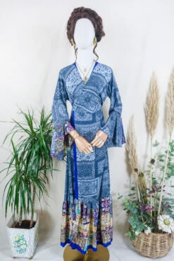 Sylvia Wrap Dress- Patchwork Persian Rug Motif - Vintage Sari - Size L/XL