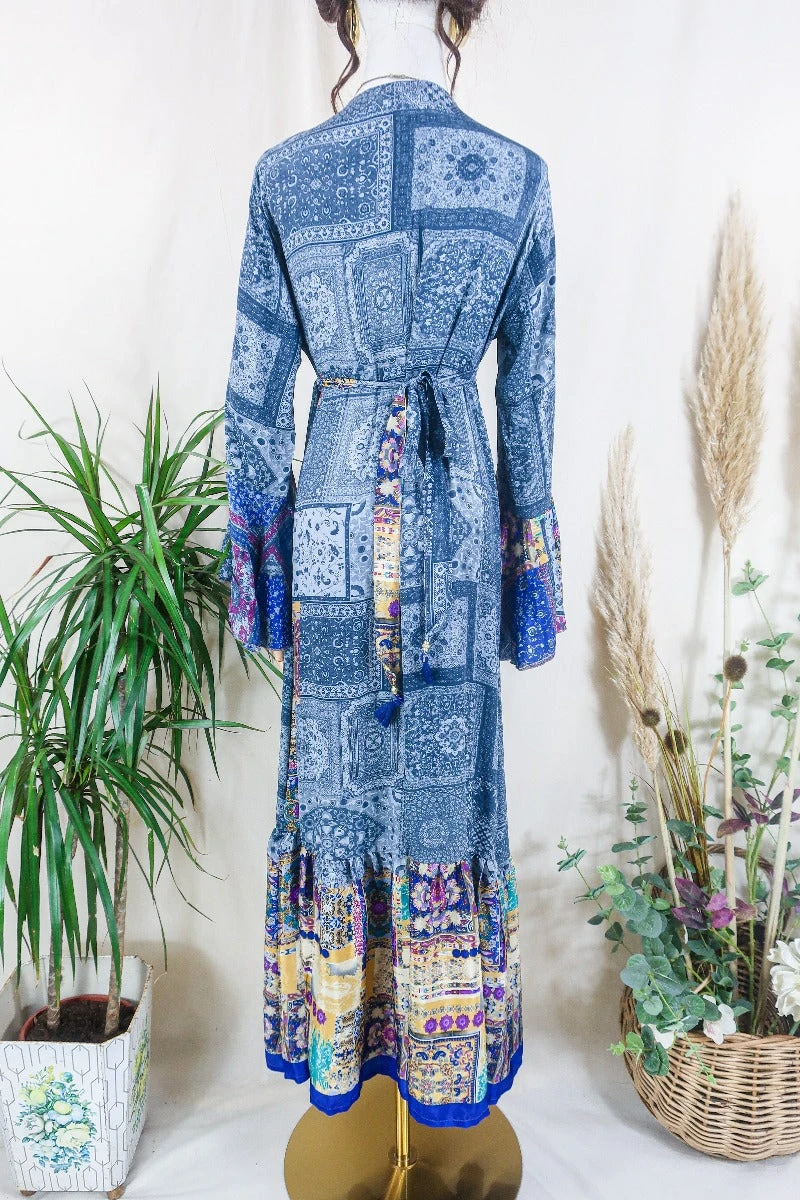Sylvia Wrap Dress- Patchwork Persian Rug Motif - Vintage Sari - Size L/XL 3 Sylvia Wrap Dress- Patchwork Persian Rug Motif - Vintage Sari - Size L/XL - Image 3