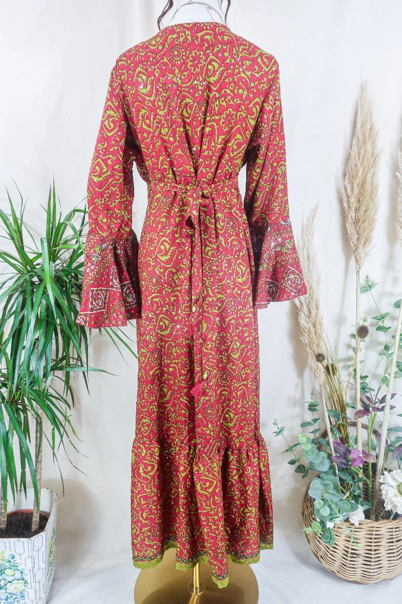 Sylvia Wrap Dress - Saffron And Ochre Sparkle - Vintage Sari - Size L/XL 4 Sylvia Wrap Dress - Saffron And Ochre Sparkle - Vintage Sari - Size L/XL - Image 4
