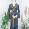 Sylvia Wrap Dress - Slate And Mango Wavy Flora - Vintage Sari - Size L/XL