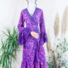 Sylvia Wrap Dress - Violet And French Rose Flora - Vintage Sari - Size M/L