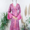 Sylvia Wrap Dress - Cerise And Rosemary Paisley Gardenia - Vintage Sari - Size M/L